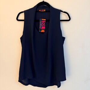 NWT ISLE by Melis Kozan Navy Layered V Neck Sleeveless Top Minimalist Wmns M